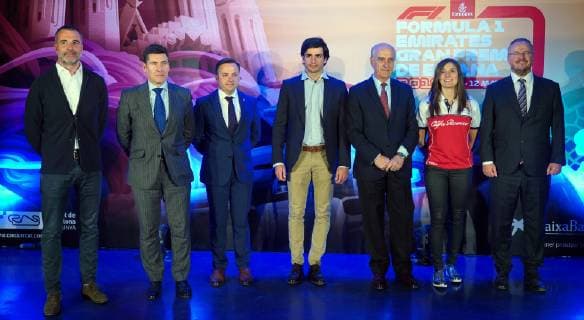 Carlos Sainz McLaren driver and Tatiana Calderon F1 test driver Alfa Romeo Racing at the presentation of the Spanish Grand Prix in Madrid Monday May 6 2019 Cordon Press  xx xx