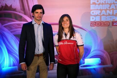 Carlos Sainz McLaren driver and Tatiana Calderon F1 test driver Alfa Romeo Racing at the presentation of the Spanish Grand Prix in Madrid Monday May 6 2019 Cordon Press  xx xx