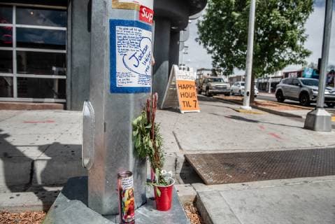 May 6, 2019 - Albuquerque, New Mexico, U.S. - .A memorial has been placed outside of the night club Imbibe in Nobhill for UNM Baseball player Jackson Weller(cq) who was killed early Saturday morning near the intersection of Richmond and Central Avenue. Albuquerque, New Mexico Journal News - May 6, 2019 - ZUMAab1_ 91132128st Copyright: xRobertoxE.xRosalesx