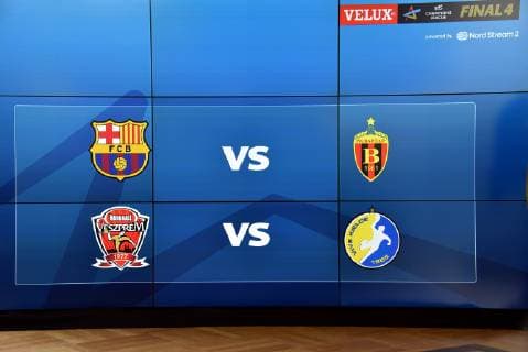 The semi-final pairing Barca Lassa against HC Vardar and Telekom Veszprem HC against PGE Vive Kielce on 07 05 2019 in Cologne at the draw of the semi-final opponents of the VELUX EHF Champions League FINAL4 2019 the season highlight of the European top handball that takes place on 01 and 02 June 2019 in Kökn