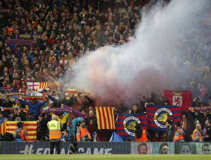 Barcelona s fans during the UEFA Champions League match at Anfield, Liverpool. Picture date: 7th May 2019. Picture credit should read: Darren Staples Sportimage EDITORIAL USE ONLY. No use with unauthorised audio, video, data, fixture lists, club league logos or live services. Online in-match use limited to 120 images, no video emulation. No use in betting, games or single club league player publications. SPI-0072-0022