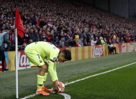 Barcelona s Philippe Coutinho takes a corner during the UEFA Champions League match at Anfield, Liverpool. Picture date: 7th May 2019. Picture credit should read: Darren Staples Sportimage EDITORIAL USE ONLY. No use with unauthorised audio, video, data, fixture lists, club league logos or live services. Online in-match use limited to 120 images, no video emulation. No use in betting, games or single club league player publications. SPI-0072-0038
