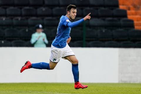 UEFA European Under-17 Championship Group D, City Calling Stadium, Co. Longford 7 5 2019 Italy U17 U 17 vs Austria U17 Italy s Simone Panada celebrates scoring a goal Simone Panada celebrates scoring a goal 7 5 2019  Copyright: x©INPHO LaszloxGeczox LG1_0848