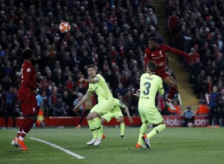 Liverpool s Georginio Wijnaldum scoring his sides third goal during the UEFA Champions League match at Anfield, Liverpool. Picture date: 7th May 2019. Picture credit should read: Darren Staples Sportimage EDITORIAL USE ONLY. No use with unauthorised audio, video, data, fixture lists, club league logos or live services. Online in-match use limited to 120 images, no video emulation. No use in betting, games or single club league player publications. SPI-0072-0052