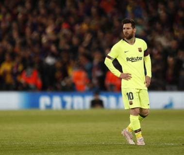 Barcelona s Lionel Messi looks on dejected after going 3-0 down during the UEFA Champions League match at Anfield, Liverpool. Picture date: 7th May 2019. Picture credit should read: Darren Staples Sportimage EDITORIAL USE ONLY. No use with unauthorised audio, video, data, fixture lists, club league logos or live services. Online in-match use limited to 120 images, no video emulation. No use in betting, games or single club league player publications. SPI-0072-0055