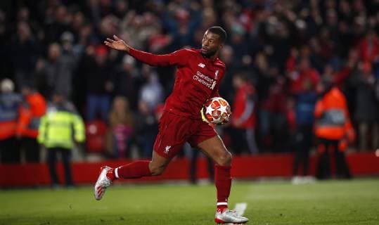 Football - 2018 2019 UEFA Champions League - Semi-Final, Second Leg: Liverpool (0) vs. Barcelona (3) Georginio Wijnaldum of Liverpool celebrates scoring his first goal at Anfield. COLORSPORT LYNNE CAMERON 