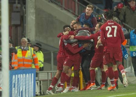 Liverpool United Kingdom 07 05 2019 UEFA Champions League 2018 19 Season Semifinal 2 Round FC Liverpool FC Barcelona Georginio Wijnaldum Liverpool celebrates his goal with team mates DeFodi056