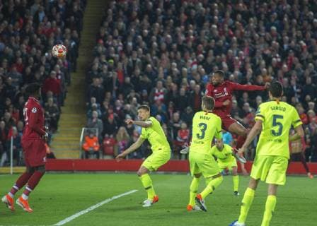 Liverpool United Kingdom 07 05 2019 UEFA Champions League 2018 19 Season Semifinal 2 Round FC Liverpool FC Barcelona Georginio Wijnaldum Liverpool scores his team s third goal DeFodi056