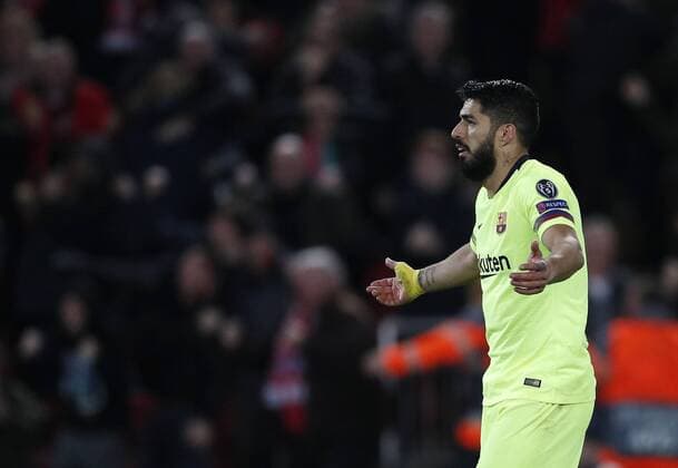 Barcelona s Luis Suarez looks on dejected after going 4-0 down during the UEFA Champions League match at Anfield, Liverpool. Picture date: 7th May 2019. Picture credit should read: Darren Staples Sportimage EDITORIAL USE ONLY. No use with unauthorised audio, video, data, fixture lists, club league logos or live services. Online in-match use limited to 120 images, no video emulation. No use in betting, games or single club league player publications. SPI-0072-0065
