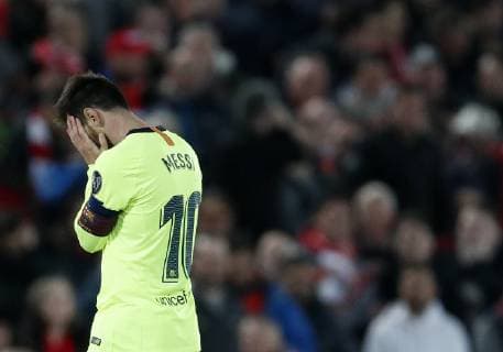 Barcelona s Lionel Messi looks on dejected during the UEFA Champions League match at Anfield, Liverpool. Picture date: 7th May 2019. Picture credit should read: Darren Staples Sportimage EDITORIAL USE ONLY. No use with unauthorised audio, video, data, fixture lists, club league logos or live services. Online in-match use limited to 120 images, no video emulation. No use in betting, games or single club league player publications. SPI-0072-0067