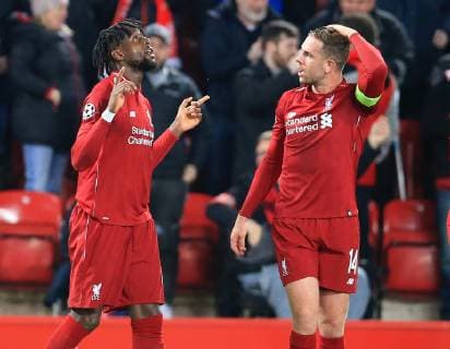 7th May 2019, Anfield, Liverpool, England; UEFA Champions League football, semi final second leg, Liverpool versus FC Barcelona Barca Divock Origi of Liverpool celebrates after scoring his side s fourth goal in the 79th minute from a quickly taken corner  ActionPlus12132176 DavidxBlunsden