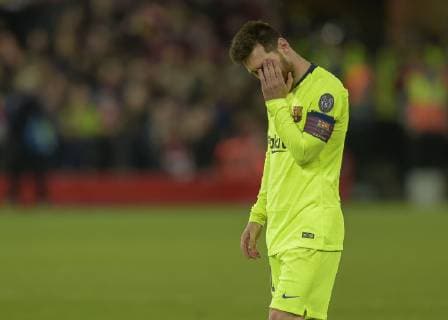 Liverpool United Kingdom 07 05 2019 UEFA Champions League 2018 19 Season Semifinals 2 Round FC Liverpool FC Barcelona Lionel Messi Barcelona looks dejected DeFodi056