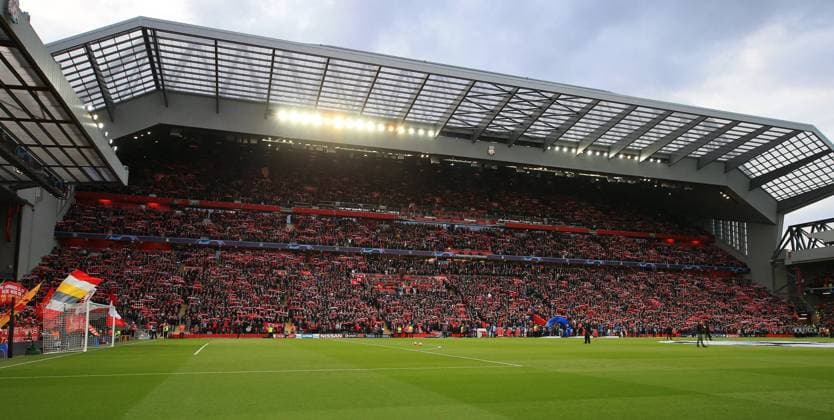 7th May 2019, Anfield, Liverpool, England; UEFA Champions League football, semi final second leg, Liverpool versus FC Barcelona Barca a view of the Anfield main stand as fans sing You ll Never Walk Alone" prior to the kick off  ActionPlus12132226 DavidxBlunsden