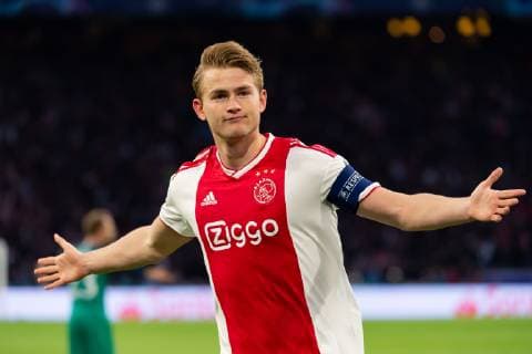Amsterdam Netherlands 08 05 2019 UEFA Champions League 2018 19 Season Semi finals Semi finals 2nd leg Ajax Amsterdam Tottenham Hotspur FC Matthijs de Ligt Ajax Amsterdam Cheers for goal after his goal to 1 0 celebrates after scoring his team s first goal DeFodi001