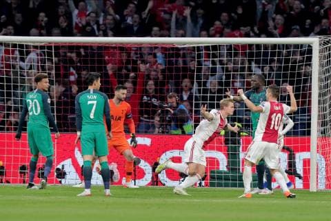 AMSTERDAM, 08-05-2019 Stadium Johan CruyffArena, Season 2018 2019 Champions League semi final second leg. Ajax player Matthijs de Ligt celebrating his 1-0 during the game Ajax - Tottenham Hotspur . Ajax - Tottenham Hotspur  x3350233x Copyright: