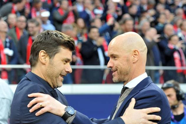 Amsterdam NL 8 mei 2019 Champions League wedstrijd AFC Ajax Amsterdam Tottenham Hotspur. Mauricio Pochettino en Erik Ten Hag Amsterdam The Netherlands 8th May 2019 Champions league game AFC Ajax Amsterdam vs Tottenham Hotspur. Mauricio Pochettino en Erik Ten Hag 