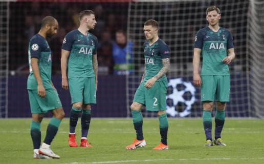 Toby Alderweireld, Kieran Trippier and Jan Vertonghen of Tottenham look on during the UEFA Champions League match at the Johan Cruyff Arena, Amsterdam. Picture date: 8th May 2019. Picture credit should read: David Klein Sportimage EDITORIAL USE ONLY. No use with unauthorised audio, video, data, fixture lists, club league logos or live services. Online in-match use limited to 120 images, no video emulation. No use in betting, games or single club league player publications. SPI-0075-0054