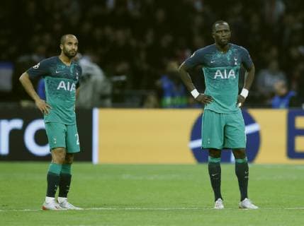 Lucas Moura and Moussa Sissoko of Tottenham during the UEFA Champions League match at the Johan Cruyff Arena, Amsterdam. Picture date: 8th May 2019. Picture credit should read: David Klein Sportimage EDITORIAL USE ONLY. No use with unauthorised audio, video, data, fixture lists, club league logos or live services. Online in-match use limited to 120 images, no video emulation. No use in betting, games or single club league player publications. SPI-0075-0056