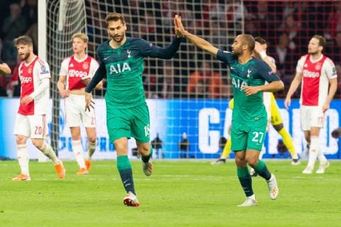 Amsterdam Netherlands 08 05 2019 UEFA Champions League 2018 19 Season Semi finals Semi finals 2nd leg Ajax Amsterdam Tottenham Hotspur FC Lucas Moura Tottenham Hotspur Torjubel cheers after his goal to 2 2 celebrates after scoring his team s second goal with Fernando Llorente Tottenham Hotspur DeFodi001