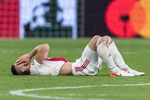 Noussair Mazraoui of Ajax during the UEFA Champions League semi final match Ajax Amsterdam and Tottenham Hotspur FC at the Johan Cruijff Arena on May 08, 2019 in Amsterdam, The Netherlands UEFA Champions League 2018 2019 xVIxVIxImagesx xGerritxvanxKeulenxIVx 14403591