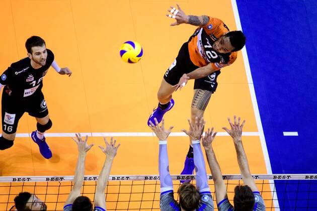 08 05 2019 Max Schmeling Halle Berlin Volleyball Bundesliga Men Men Men Play offs Final 4 Game Berlin Recycling Volleys vs VfB Friedrichshafen Attack Samuele Tuia 12 Berlin