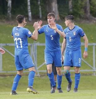 10th May 2019, UCD Bowl, Dublin, Ireland; UEFA Under 17 European Football Championships, Italy versus Spain; Lorenzo Moretti of Italy U17 U 17 celebrates scoring his goal in the 49th minute 2 - 0  ActionPlus12133202 PeterxFitzpatrick