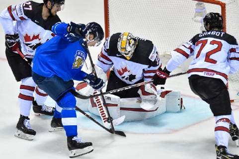 (190511) -- KOSICE, May 11, 2019 -- Matt Murray (2nd R), goalie of Canada saves a goal during the 2019 IIHF Ice hockey Eishockey World Championship WM Weltmeisterschaft group A game between Finland and Canada at Steel Arena in Kosice, Slovakia, on May 10, 2019. Finland won 3-1. ) (SP)SLOVAKIA-KOSICE-ICE HOCKEY-IIHF-WORLD CHAMPIONSHIP-GROUP A LukaszxLaskowski 