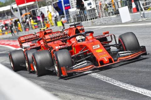 11 05 2019 xekx FIA Formula 1 Grand Prix of Spain 2019 Qualifying emspor Starts Scuderia Ferrari 3 Sebastian Vettel Ferrari before Charles Leclerc Ferrari DFL DFB REGULATIONS PROHIBIT ANY USE OF PHOTOGRAPHS as IMAGE SEQUENCES and or QUASI VIDEO Barcelona eel-fotografie Eberhard Krieger