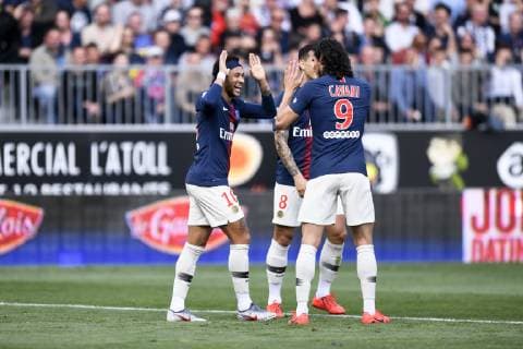 JOIE - 10 NEYMAR JR (PSG) - 09 EDINSON CAVANI (PSG) FOOTBALL : Angers vs Paris SG - Ligue 1 Conforama - 11 05 2019 AnthonyBIBARD FEP Panoramic 