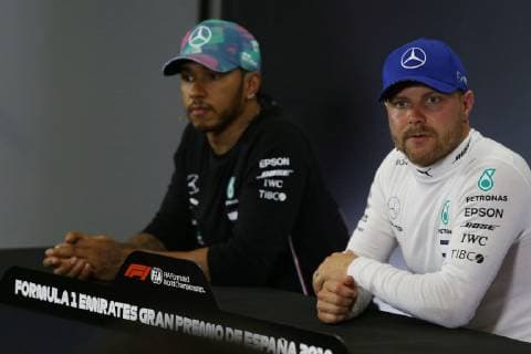 Photo4 LaPresse 11 05 2019 Montmelo, Spain Grand Prix Formula One Spain 2019 In the pic pole position press conference PK Pressekonferenz 1st position Valtteri Bottas (FIN) Mercedes AMG F1 W10 2nd position Lewis Hamilton (GBR) Mercedes AMG F1 W10  Copyright: xPhoto4 LaPressex