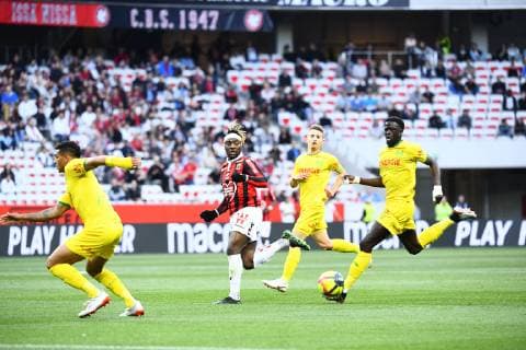 07 ALLAN SAINT MAXIMIN (NICE) - 19 ABDOULAYE TOURE (NAN) - 28 VALENTIN RONGIER (NAN) FOOTBALL : Nice vs Nantes - Ligue 1 Conforama - 11 05 2019 FEP Panoramic 