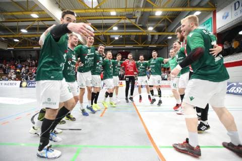 Victory celebration at DJK Rimpar Woelfe TuS N Luebbecke vs DJK Rimpar Woelfe Handball 2 Bundesliga 11 05 2019 TuS N Luebbecke vs DJK Rimpar Woelfe Handball 2 Bundesliga 11 05 2019 Luebbecke Copyright: xEIBNER JanxStrohdiekx EP_JSK