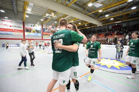 Michael Schulz DJK Rimpar Woelfe 33 in front and Patrick Schmidt DJK Rimpar Woelfe 17 TuS N Luebbecke vs DJK Rimpar Woelfe Handball 2 Bundesliga 11 05 2019 TuS N Luebbecke vs DJK Rimpar Woelfe Handball 2 Bundesliga 11 05 2019 Luebbecke Copyright: xEIBNER JanxStrohdiekx EP_JSK