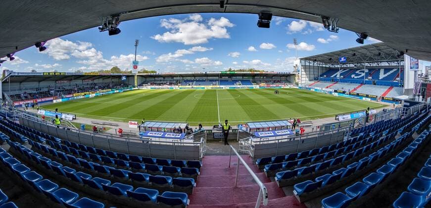 Wide-angle shot Holstein Stadium about 2 hours before kick-off 12 05 2019 Soccer GER 2 Bundesliga 33 Matchday Holstein Kiel SG Dynamo Dresden Holstein Stadium Holstein Kiel vs SG Dynamo Dresden