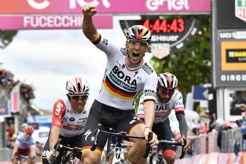 Photo Fabio Ferrari LaPresse May 12, 2019 Fucecchio (Italy) Cycling Giro d Italia 2019 - 102th edition - stage 02 From Bologna to Fucecchio In the pic: Pascal Ackermann (Bora-Hansgrohe) winner of race  Copyright: xFabioxFerrari LaPressex