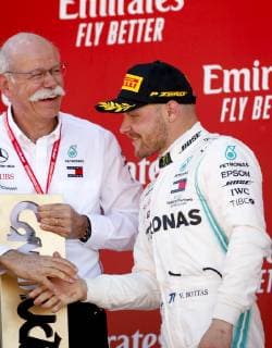 Motorsports: FIA Formula One World Championship WM Weltmeisterschaft 2019, Grand Prix of Spain, Dr. Dieter Zetsche (GER, Chairman of the Board of Management of Daimler AG, Head of Mercedes-Benz Cars), 77 Valtteri Bottas (FIN, Mercedes AMG Petronas Motorsport), Barcelona Spain
