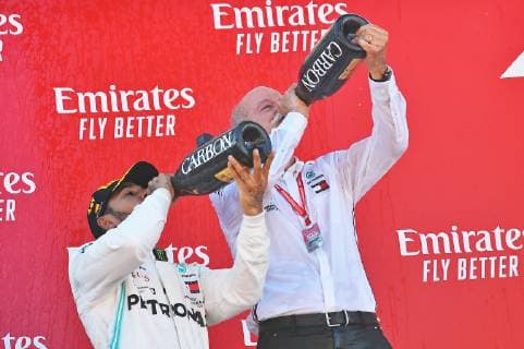 12 05 2019 xekx FIA Formula 1 Grand Prix of Spain 2019 Race emspor v l Winner 1 Place Lewis Hamilton Mercedes AMG Petronas Dieter Zetsche CEO Daimler AG DFL DFB REGULATIONS PROHIBIT ANY USE OF PHOTOGRAPHS as IMAGE SEQUENCES and or QUASI VIDEO Barcelona eel-fotografie Eberhard Krieger