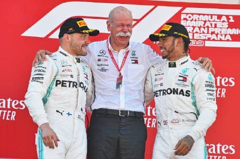 12 05 2019 xekx FIA Formula 1 Grand Prix of Spain 2019 Race emspor v l 2 Place Valtteri Bottas Mercedes AMG Petronas Dieter Zetsche CEO Daimler AG Winner 1 Place Lewis Hamilton Mercedes AMG Petronas DFL DFB REGULATIONS PROHIBIT ANY USE OF PHOTOGRAPHS as IMAGE SEQUENCES and or QUASI VIDEO Barcelona eel-fotografie Eberhard Krieger