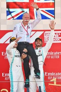 12 05 2019 xekx FIA Formula 1 Grand Prix of Spain 2019 Race emspor v l 2 Place Valtteri Bottas Mercedes AMG Petronas Dieter Zetsche CEO Daimler AG Winner 1 Place Lewis Hamilton Mercedes AMG Petronas DFL DFB REGULATIONS PROHIBIT ANY USE OF PHOTOGRAPHS as IMAGE SEQUENCES and or QUASI VIDEO Barcelona eel-fotografie Eberhard Krieger