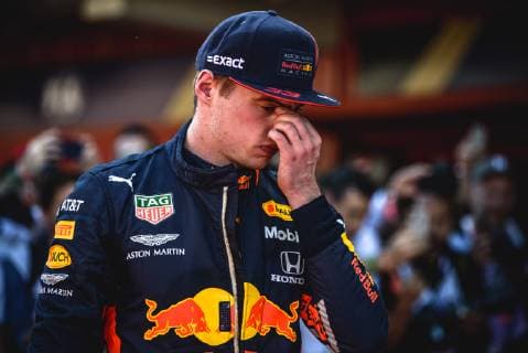 May 12, 2019 - Barcelona, Catalonia, Spain - MAX VERSTAPPEN (NED) from team Red Bull looks on after finishing third at the Spanish GP presenting his cup on the podium at the Circuit de Barcelona - Catalunya F1 2019: Spanish Grand Prix: Hamilton Wins - ZUMAo105 20190512_zap_o105_055 Copyright: xMatthiasxOesterlex