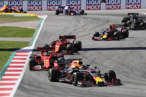 Photo4 LaPresse 12 05 2019 Montmelo, Spain Grand Prix Formula One Spain 2019 In the pic: Max Verstappen (NED) Red Bull Racing RB15 , Sebastian Vettel (GER) Scuderia Ferrari SF90 and Charles Leclerc (MON) Scuderia Ferrari SF90  Copyright: xPhoto4 LaPressex