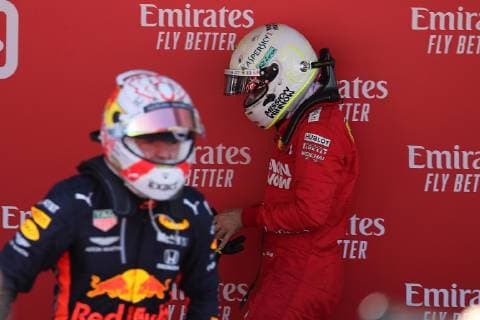 Photo4 LaPresse 12 05 2019 Montmelo, Spain Grand Prix Formula One Spain 2019 In the pic: Sebastian Vettel (GER) Scuderia Ferrari SF90 and Max Verstappen (NED) Red Bull Racing RB15  Copyright: xPhoto4 LaPressex