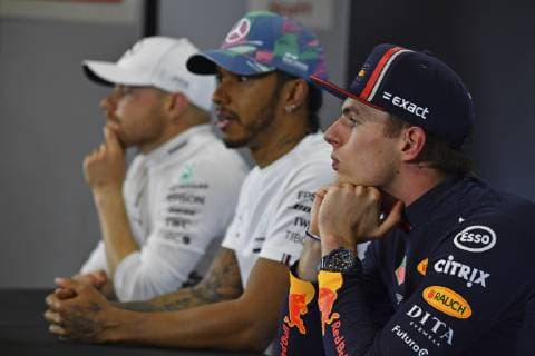 Motorsports: FIA Formula One World Championship WM Weltmeisterschaft 2019, Grand Prix of Spain, 77 Valtteri Bottas (FIN, Mercedes AMG Petronas Motorsport), 44 Lewis Hamilton (GBR, Mercedes AMG Petronas Motorsport), 33 Max Verstappen (NLD, Aston Martin Red Bull Racing), Barcelona Spain