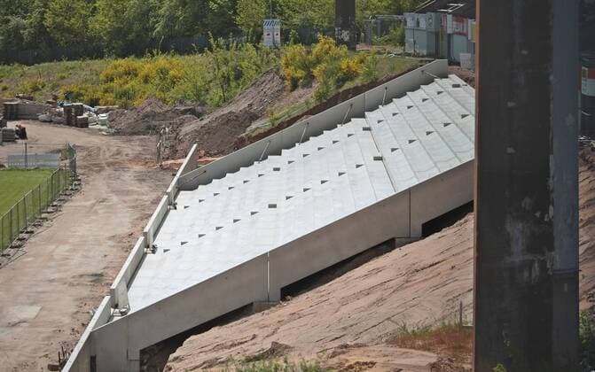 14 05 2019, xmohx, Football Regionalliga Suedwest, 1 FC Saarbruecken Stadium reconstruction Ludwigspark emspor, v l View of a part of the new back straight DFL DFB REGULATIONS PROHIBIT ANY USE OF PHOTOGRAPHS as IMAGE SEQUENCES and or QUASI VIDEO Saarbruecken
