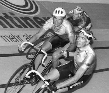 Cycling 6 days race in Dortmund Remig Stumpf top with partner Jochen Görgen Aufn 29 10 1992 HM