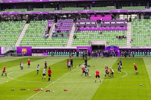 training of Olympique Lyonnais women during a training session prior to UEFA Women s Champions League final match between Olympique Lyonnais women v FC Barcelona, Barca women on May 17, 2018 at Ferencvaros Stadium in Budapest, Hungary UEFA Women s Champions League 2018 2019 xVIxVIxImagesx xGerritxvanxKeulenxIVx 14485659