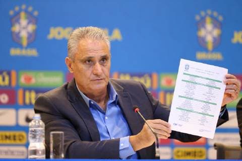 (190518) -- RIO DE JANEIRO, May 18, 2019 (Xinhua) -- Brazilian s coach Tite shows the list of the 23 players for the Copa America 2019 during a press conference, PK, Pressekonferenz to announce the list of the 23 players for the Copa America 2019 at the headquarter of CBF (Brazilian Football Confederation) in Rio de Janeiro, RJ, Brazil, on May 17, 2019. The tournament will be held from June 14 to July 7 in five cities in Brazil. (Xinhua Li Ming) (SP)BRAZIL-RIO DE JANEIRO-COPA AMERICA 2019-CBF 