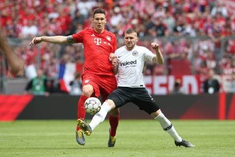 SOCCER - 1.DFL, Bayern vs Frankfurt MUNICH,GERMANY,18.MAY.19 - SOCCER - 1. DFL, 1. Deutsche Bundesliga, FC Bayern Muenchen vs Eintracht Frankfurt. Image shows Niklas Suele (Bayern) and Ante Rebic (Frankfurt). GEPAxpictures xMathiasxMandl