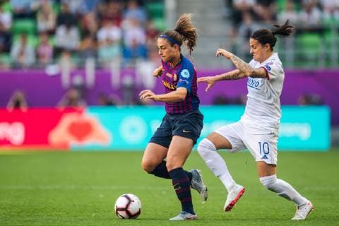 190518 Alexia of Barcelona and Dzsenifer Marozsan of Lyon during the UEFA Women s Champions League final match between Lyon and Barcelona on May 18, 2019 in Budapest Photo Jon Olav Nesvold BILDBYRAN kod JE 160443,  Copyright: JONxOLAVxNESVOLD BB190518JE016