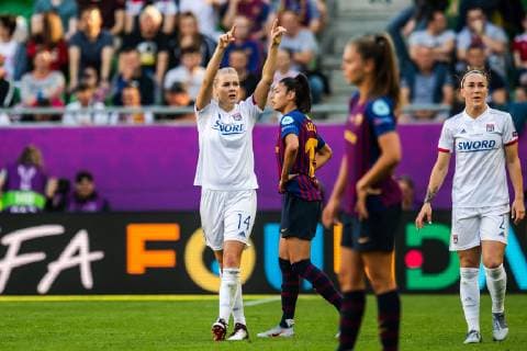 190518 Ada Hegerberg of Lyon celebrates after 2 0 during the UEFA Women s Champions League final match between Lyon and Barcelona on May 18, 2019 in Budapest Photo Jon Olav Nesvold BILDBYRAN kod JE 160443,  Copyright: JONxOLAVxNESVOLD BB190518JE022